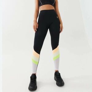 P.E Nation Freeman Black Leggings with Lime and Cream Accents